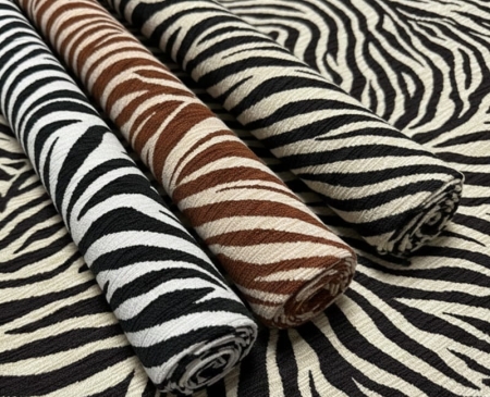 Szenilowy msteriał obiciowy ZEBRA solidna plecionka z tkaną imitacją skóry żyrafy
