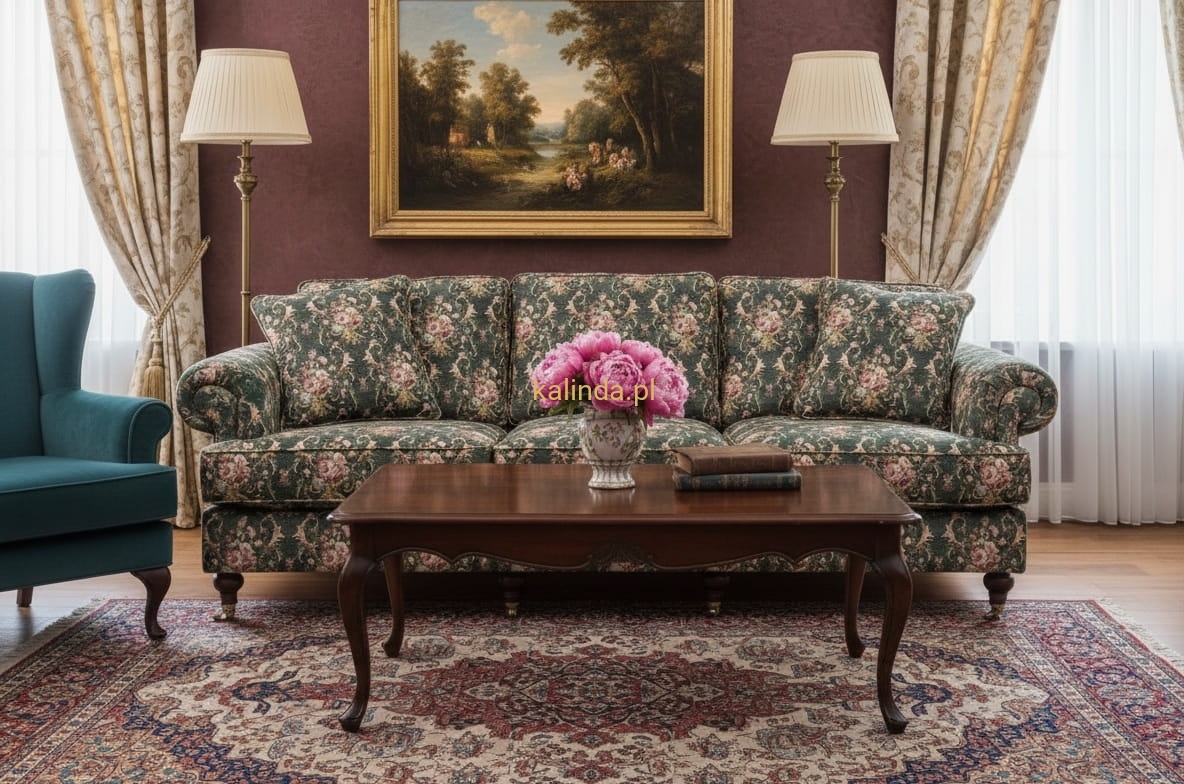 Aranżacja materiału obiciowego SHANON – szenilowa tkanina obiciowa z klasycznym wzorem kwiatowym