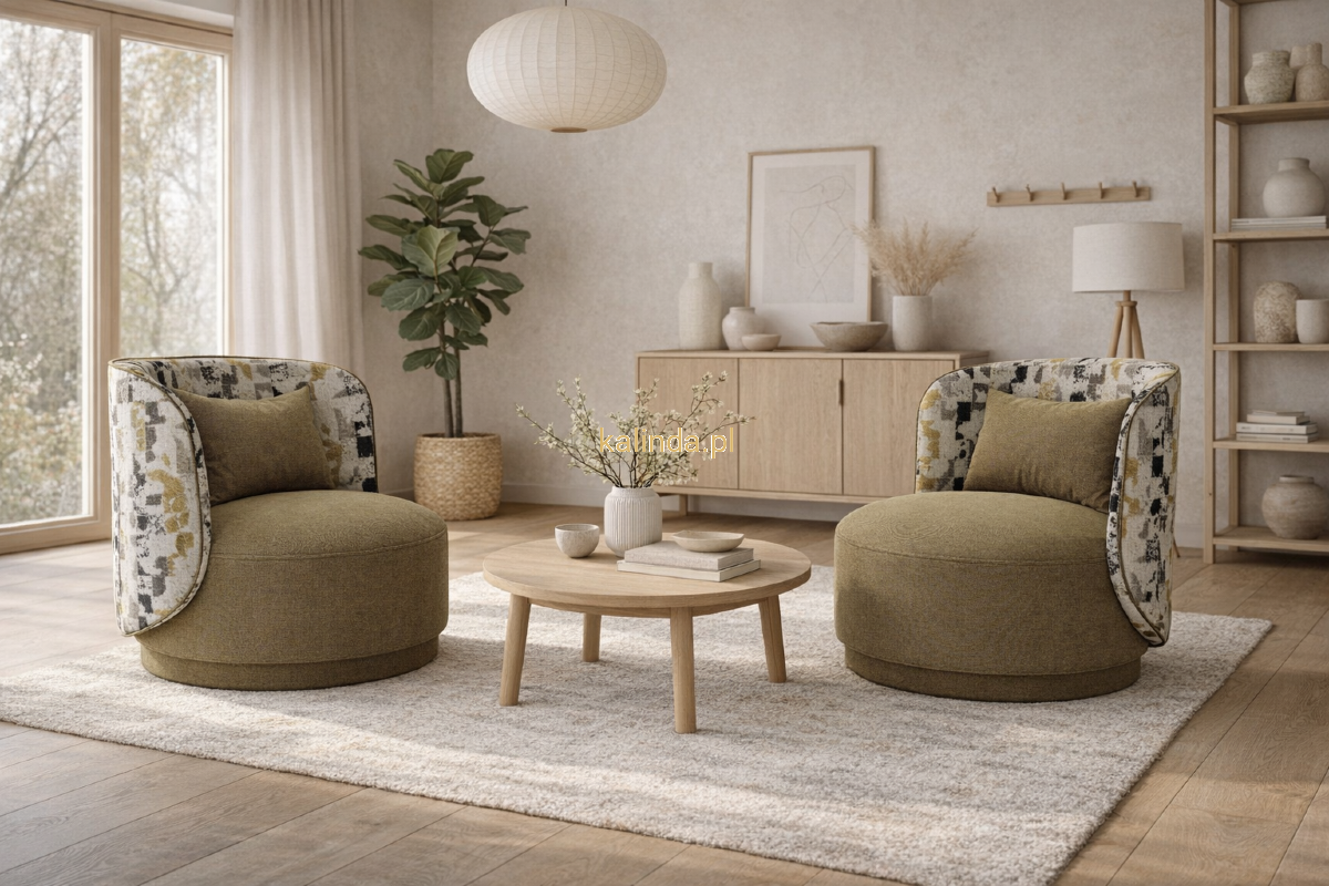 tkanina tapicerska do kanapy GAUDI geometryczny wzór retro w nowoczesnym salonie