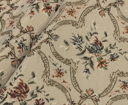 SPRING AGRITA żakardowa tkanina tapicerska we wzór medalionów z ornamentem roślinnym w stylu retro.JPG