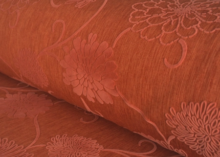 Tkanina Furio 350 Kwiat z flokowanym wzorem roślinnym 3D  wkolorze czerwonym