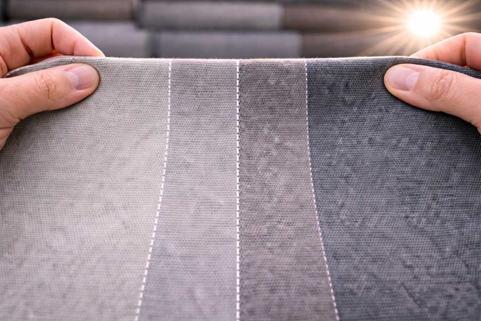 Zmiana odcieni szarości na materiałach - brak odporności wybarwień na światło