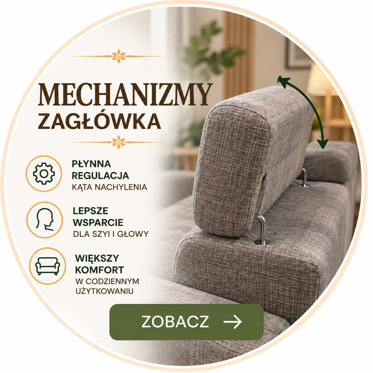 Mechanizmy zagłówków do sof i kanap – regulacja zagłówka w meblach tapicerowanych | Kalinda.pl