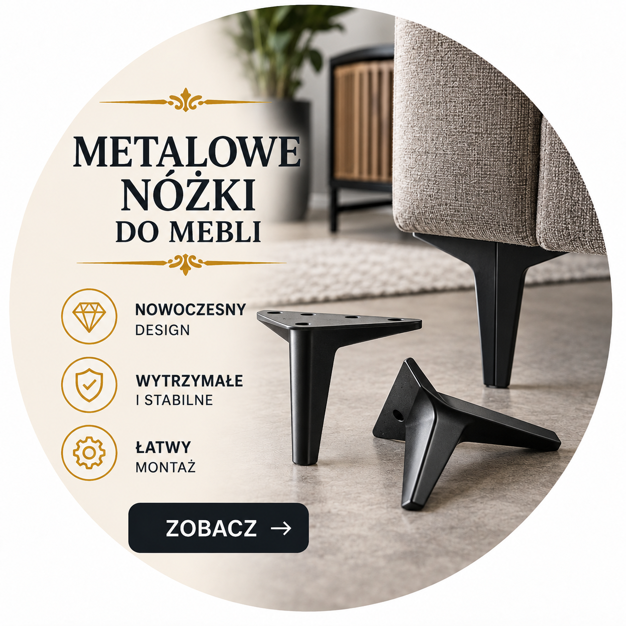Metalowe nóżki do mebli – czarne nowoczesne nóżki meblowe do sof, kanap, foteli i szafek, trwałe i stabilne